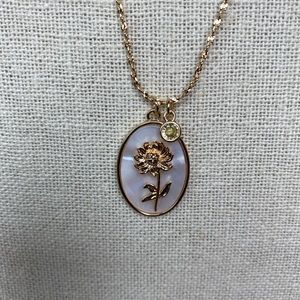 August birthstone and flower necklace, gold tone